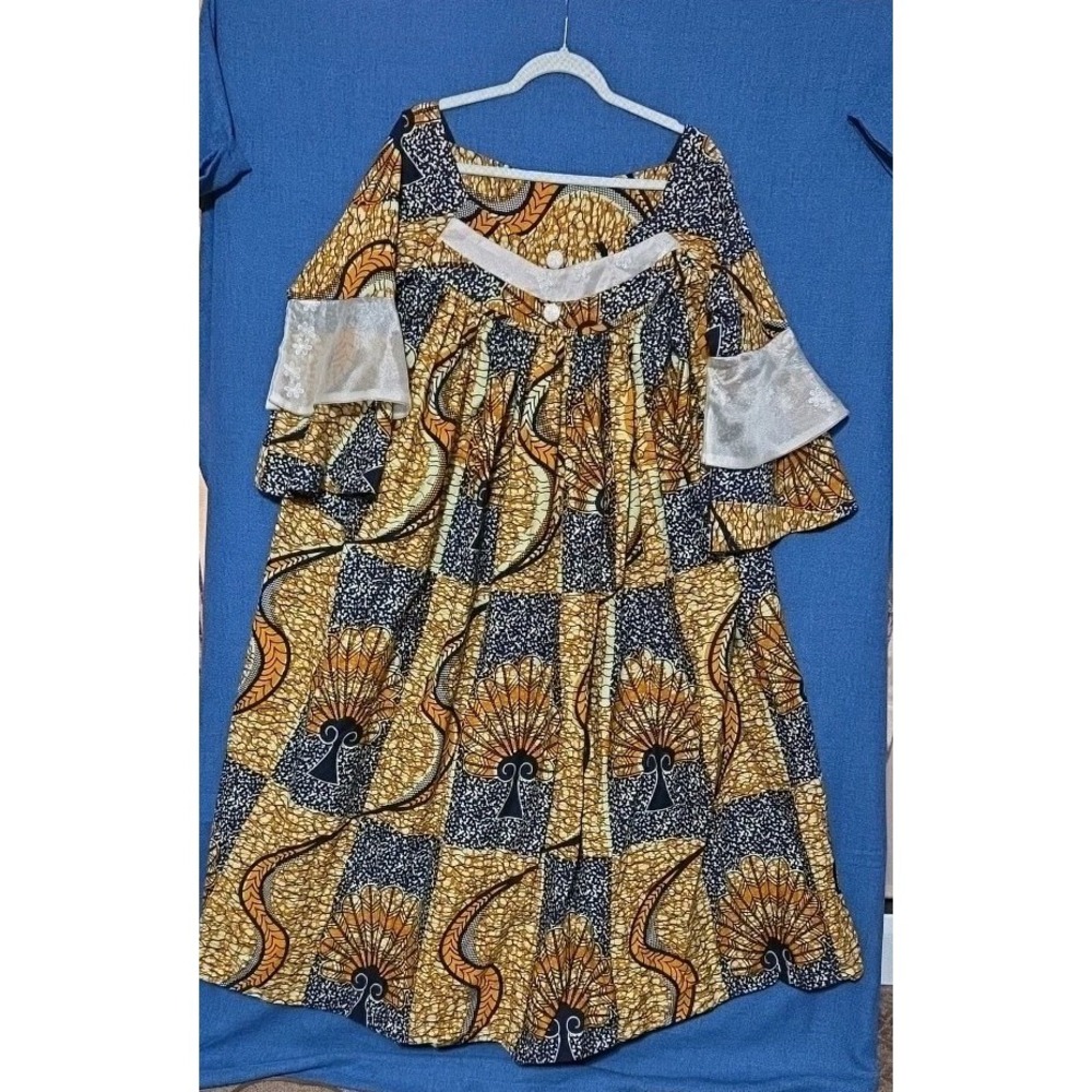 African Print Dress Women XL XXL Handmade Ankara Dashiki Boho Loose Fit Pockets